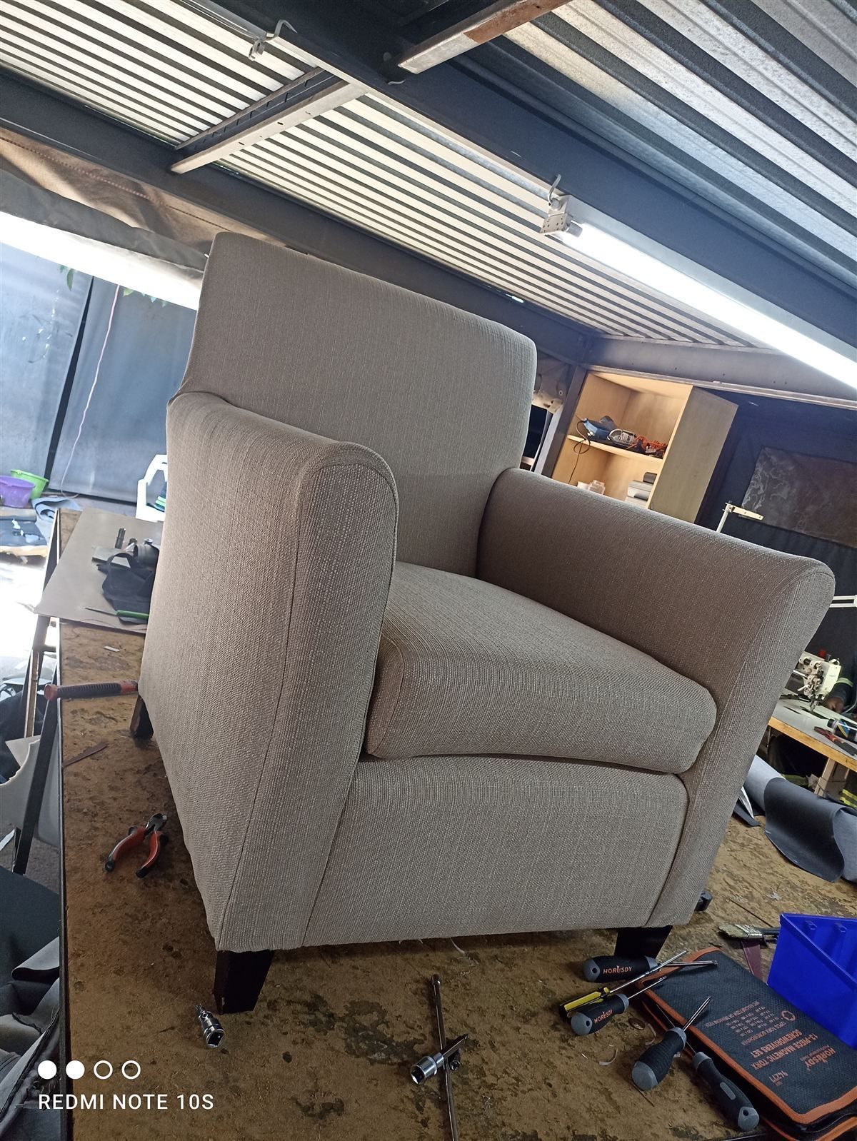 Sofa after upholstery restoration